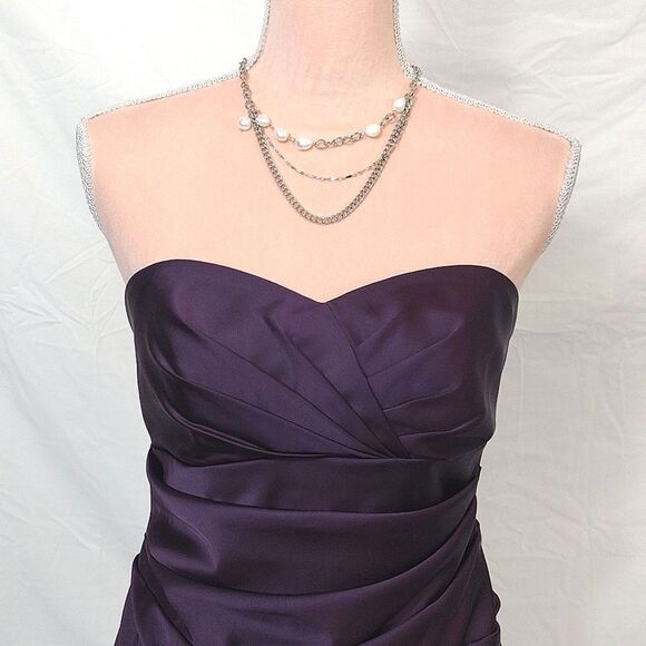 David's Bridal Purple Satin Ruched Strapless Formal Mini Dress Size 8 - Picture 3 of 15
